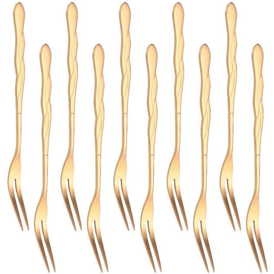 10pcs Stainless Steel Cake Fork 2 Prong Dinner Fork Rose Gold