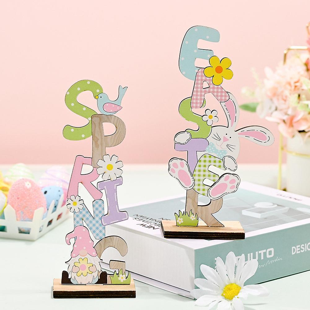 2pcs Hello Spring Easter Letter Wooden Ornaments Home Decoration
