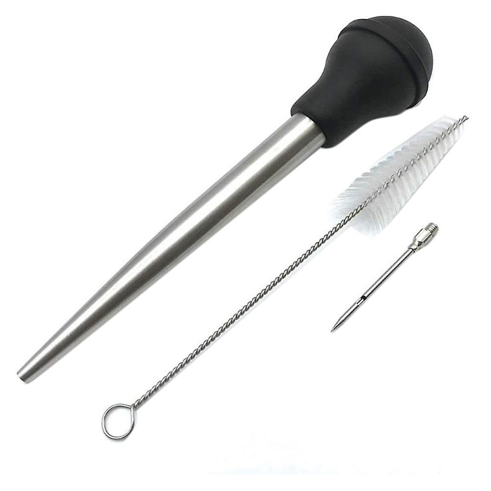 Baster Syringe, Baster with Brush and Needles, Stainless Steel, Black