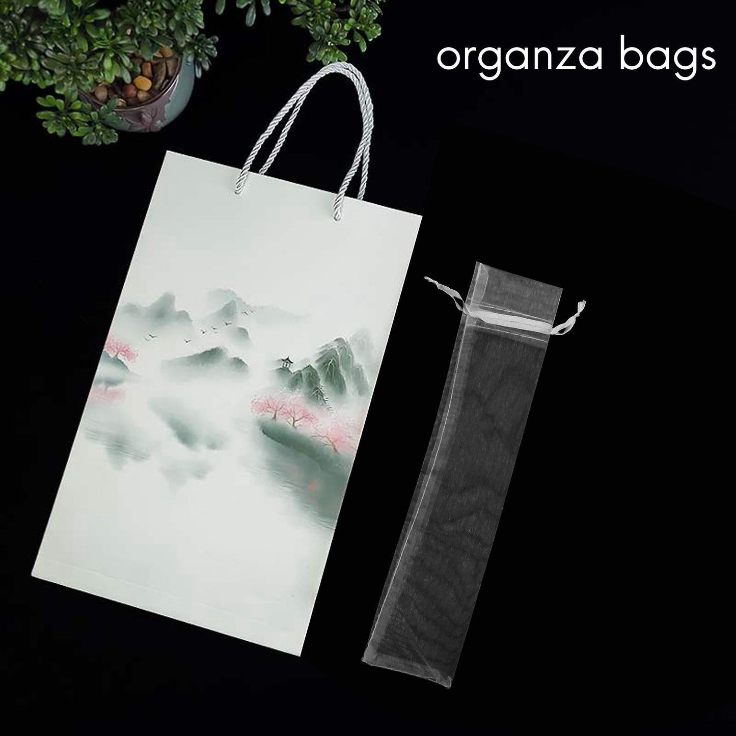100pcs White Drawstring Organza Folding Hand Fan Pouch Wedding Bags