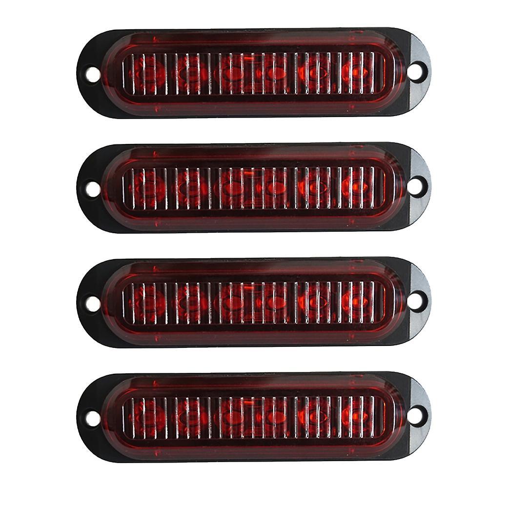 4pcs 6led Led Light Head Emergency Beacon Hazard Warning Light Red