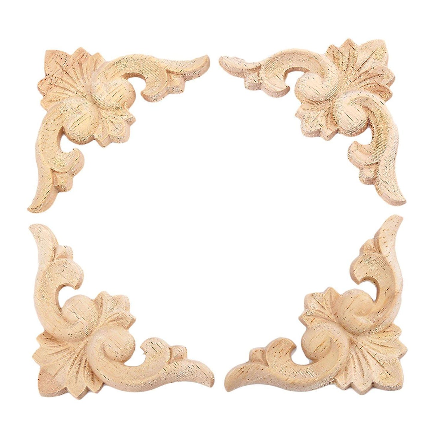 4pcs 6*6cm Wood Carved Corner Onlay Applique Furniture Decor