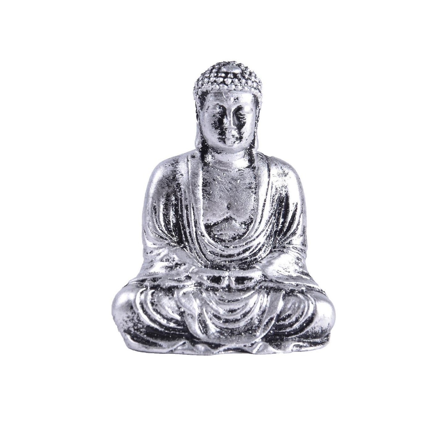 Meditating Buddha Statue Figurine, for Home Garden Distressed Silver
