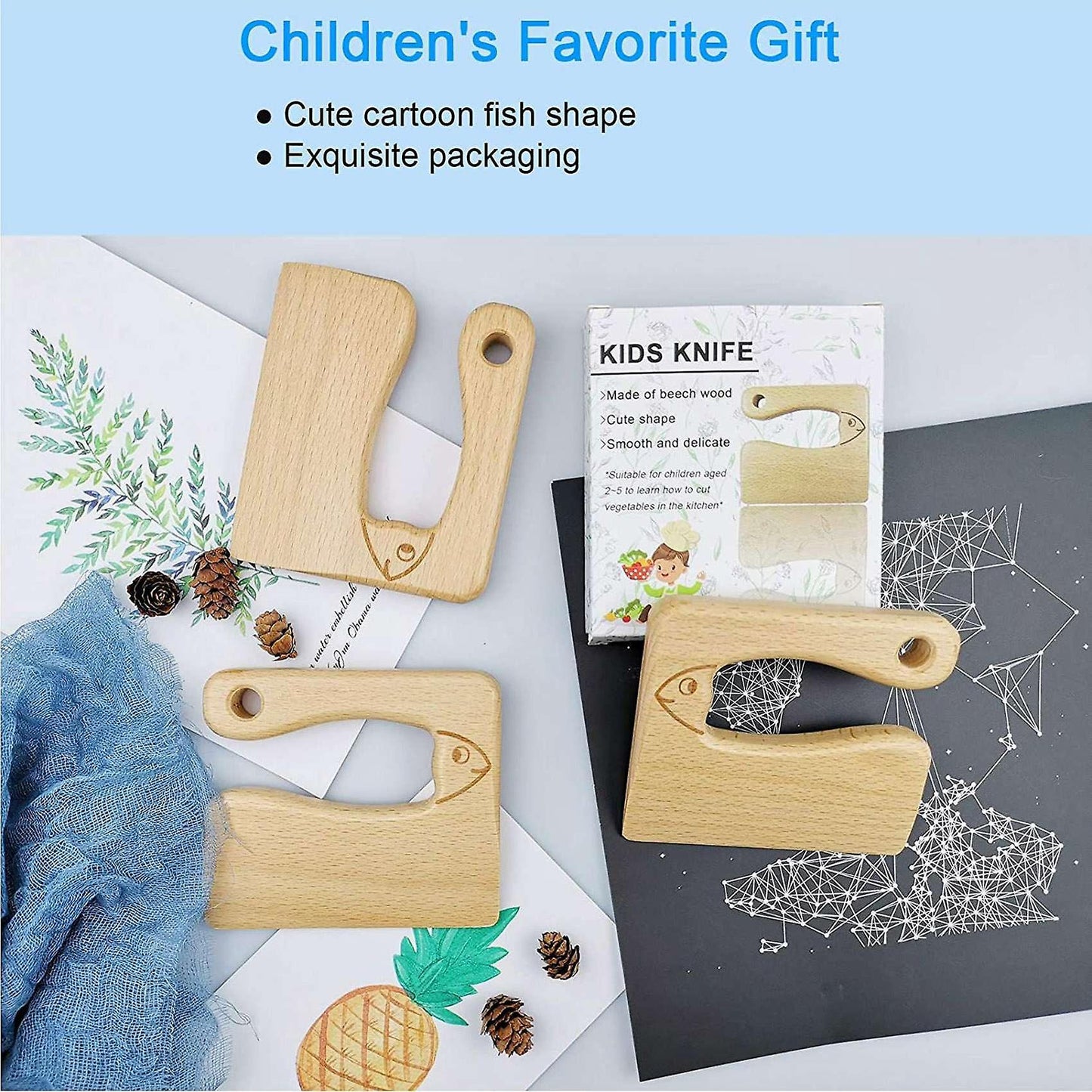 Wooden Children's Cooking Knife, Fish-shaped Knife, Kitchen Tools