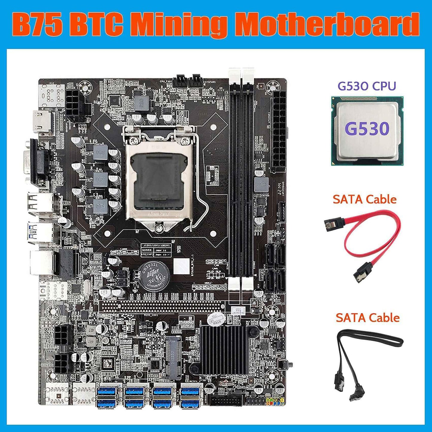 B75 Mining Motherboard+g530 Cpu+2xsata Cable Lga1155 8xpcie Adapter