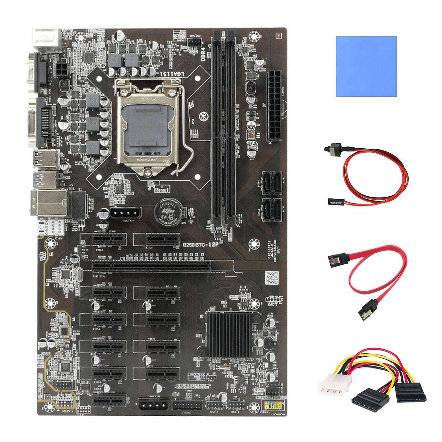 B250 Btc Mining Motherboard with Thermal Pad+4pin to Sata Cable+sata