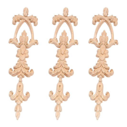 3x Rubber Wood Carved Applique Vintage Furniture Craft Decor 3