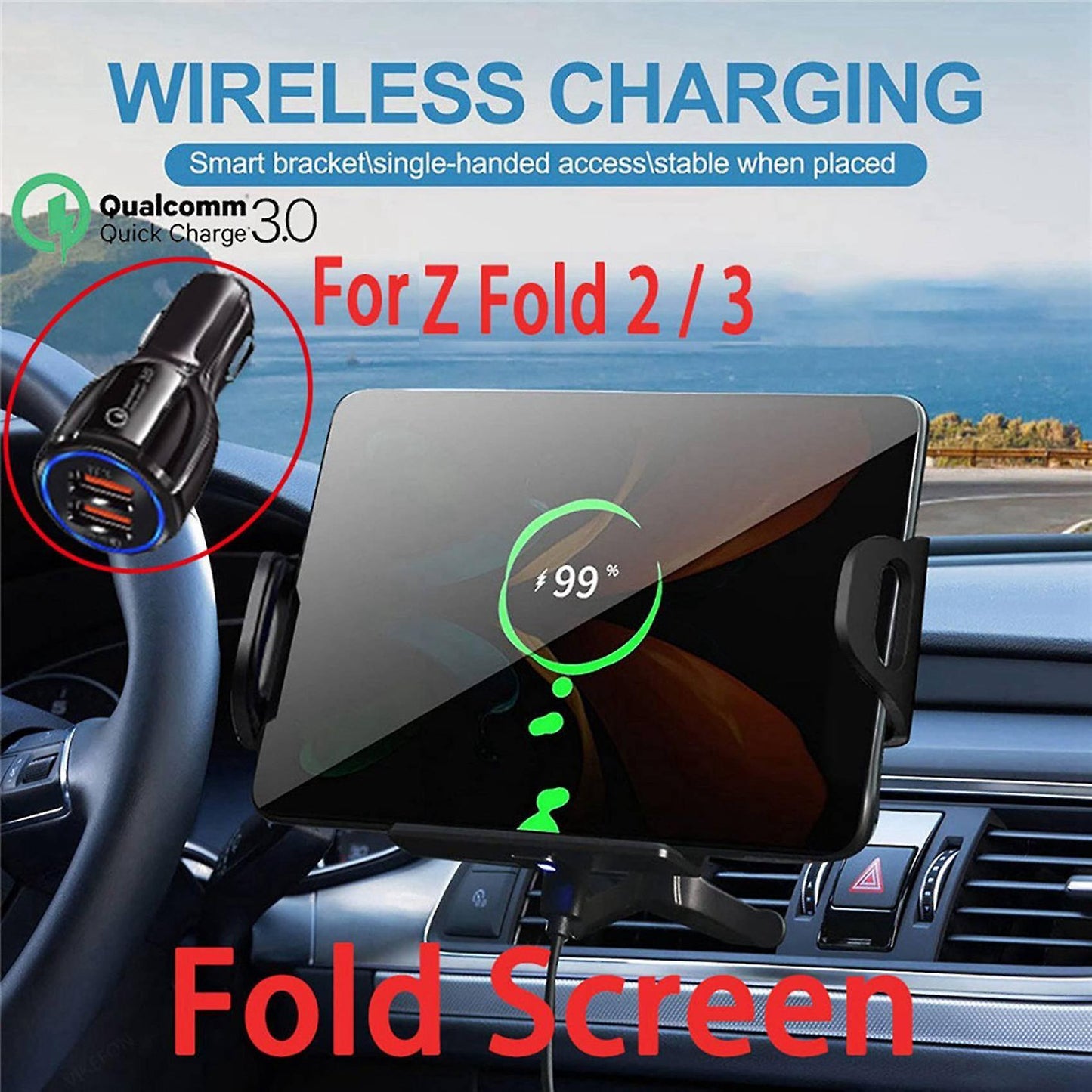 Wireless Car Charger for Samsung Galaxy Z Fold 3 2 Iphone 13 12 Max