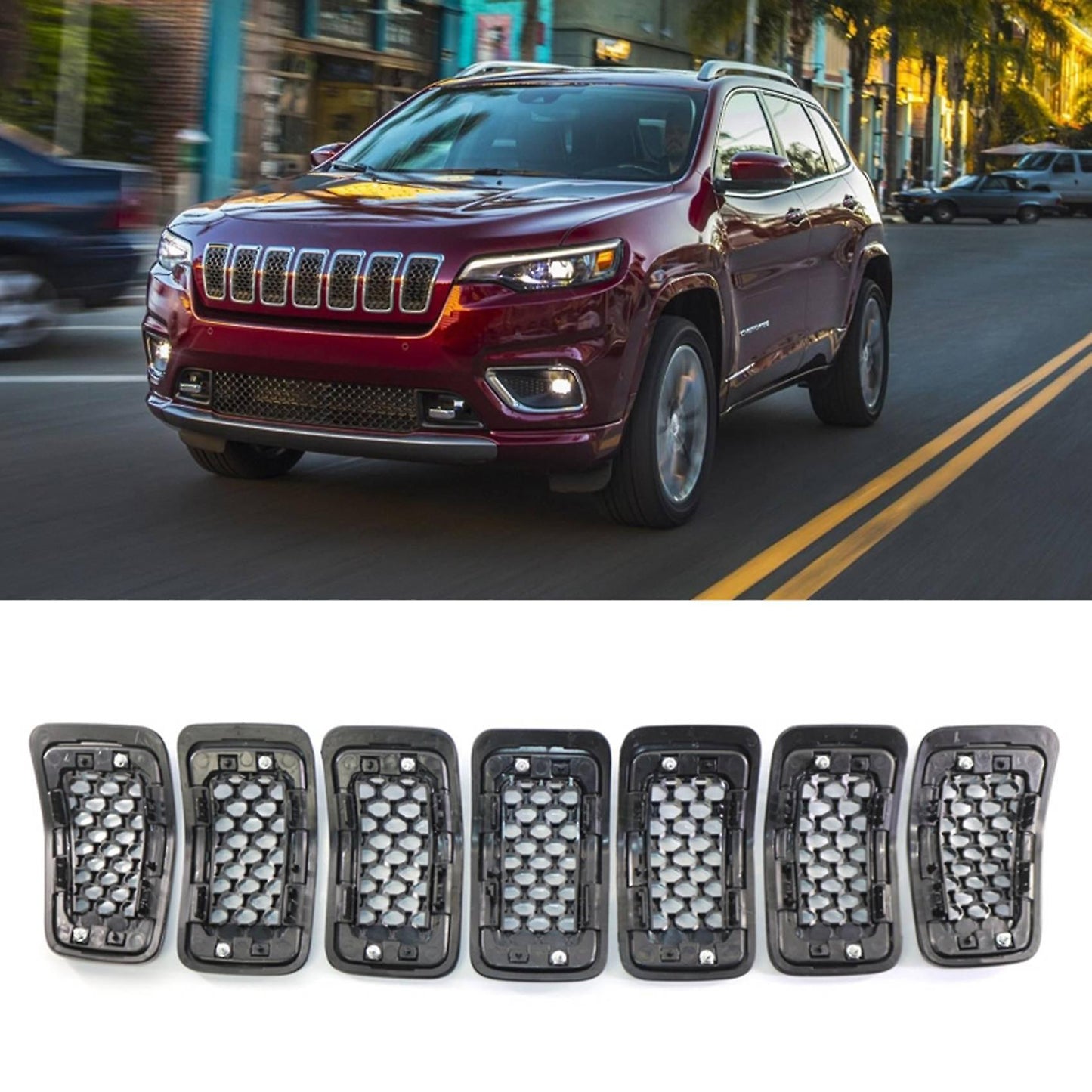 7pcs Front Radiator Grille Insert Kit Central Grille Mesh Grille