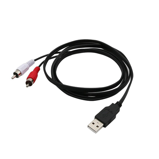 1.5m Usb A Male to 2x Rca Phono Av Cable Tv Aux Audio Video Adapter