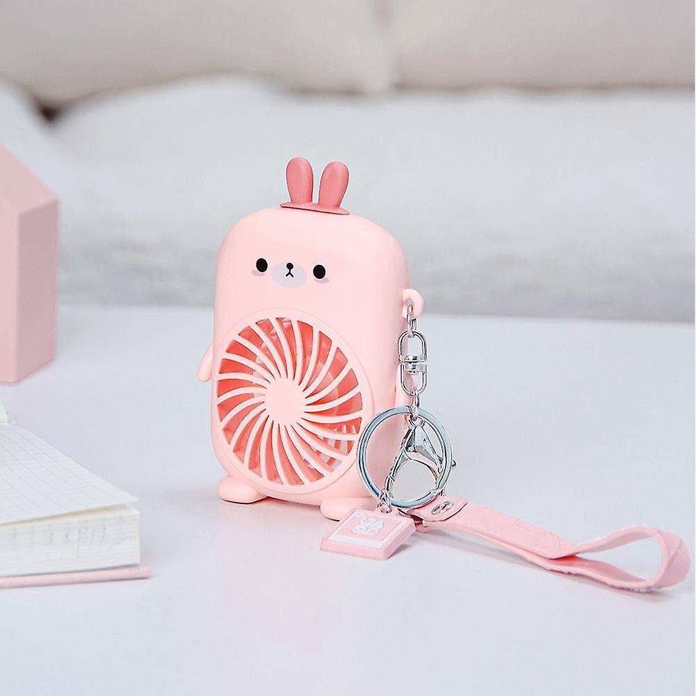 Usb Mini Fans Charging Rope Key Chain Cute Cartoon Fan Pink