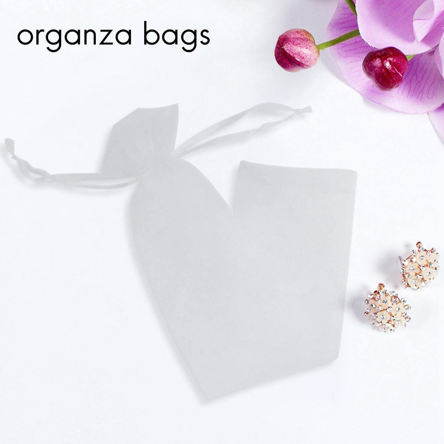 100pcs White Drawstring Organza Folding Hand Fan Pouch Wedding Bags