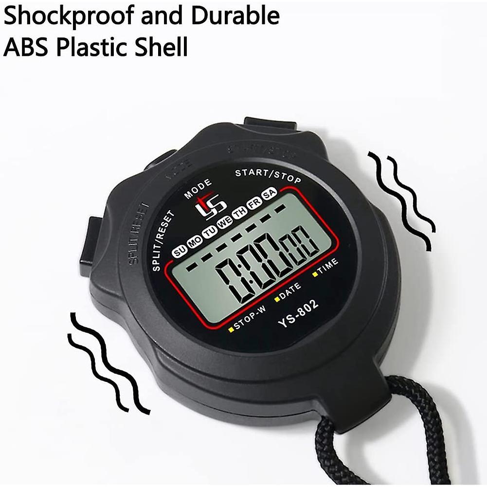 Sports Stopwatch with Clock Calendar, Shockproof Stopwatch,red