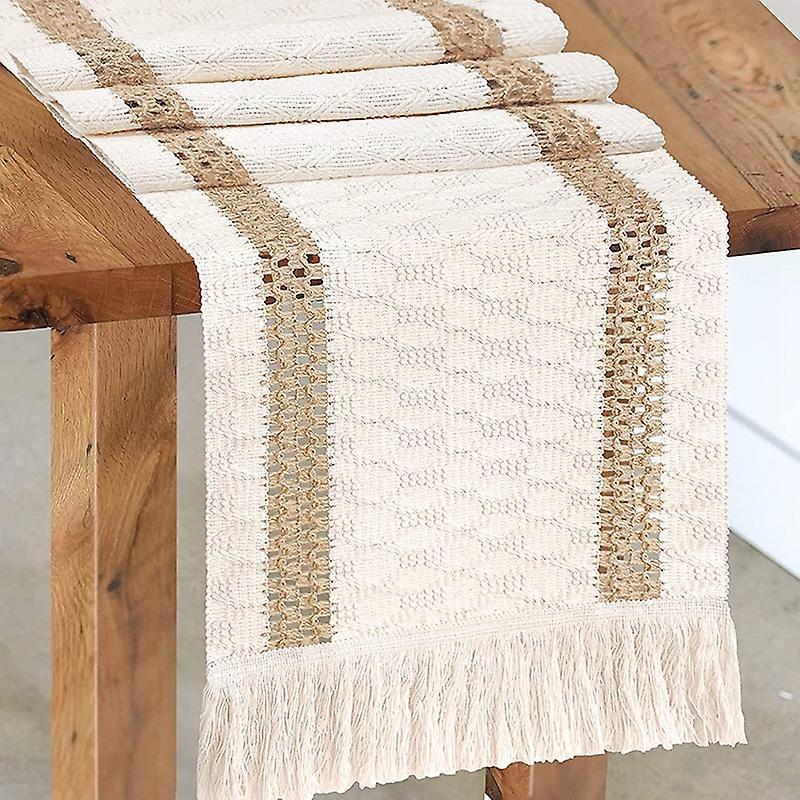 Macrame Table Runner, Cream Beige Boho Table Runner with Tassels