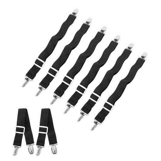 8pcs Adjustable Bed Corner Holder Elastic Fasteners Clips Black