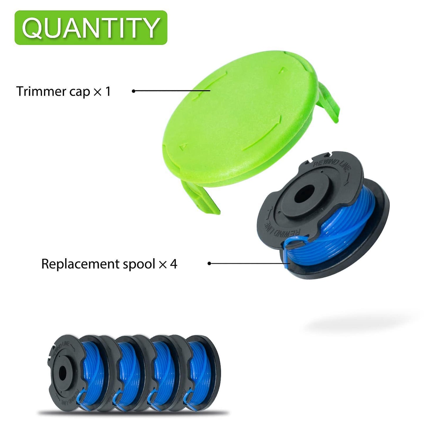 String Trimmer Spool for Greenworks 20v 24v 40v 80v (4 Spool, 1 Cap)