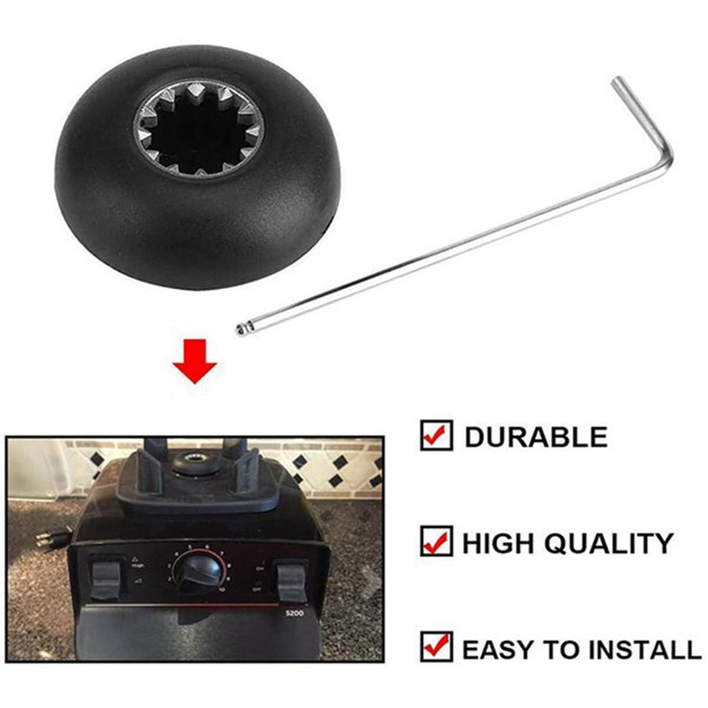 2 Set Of Plastic Black Blender Drive Socket for Vitamix with Wrench