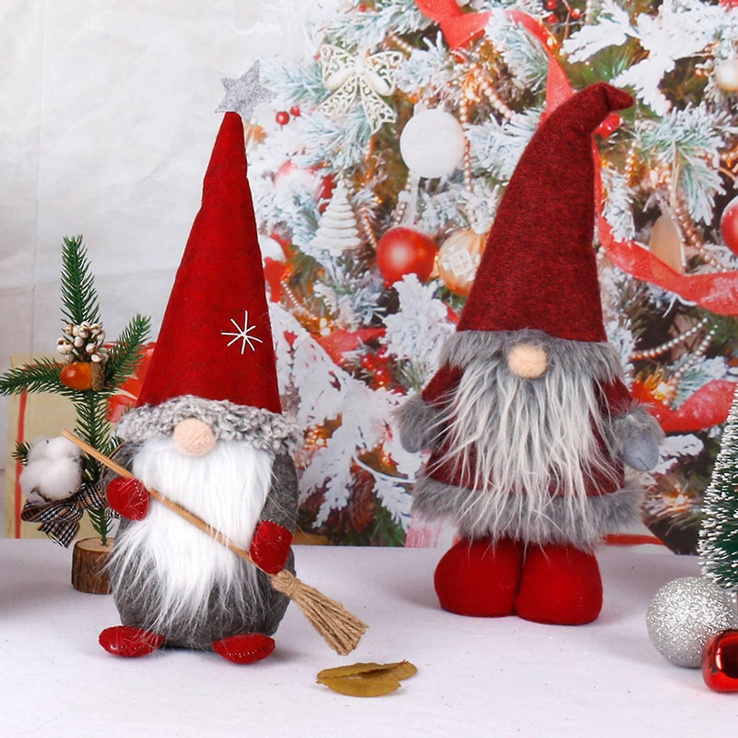 Christmas Decorations Red Broom Santa Doll for Party Desktop Decor A