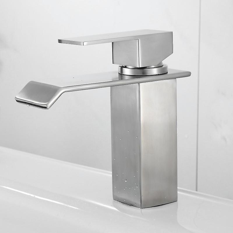 Square Cold Hot Sink Taps Bathroom Stainless Steel Basin Faucet