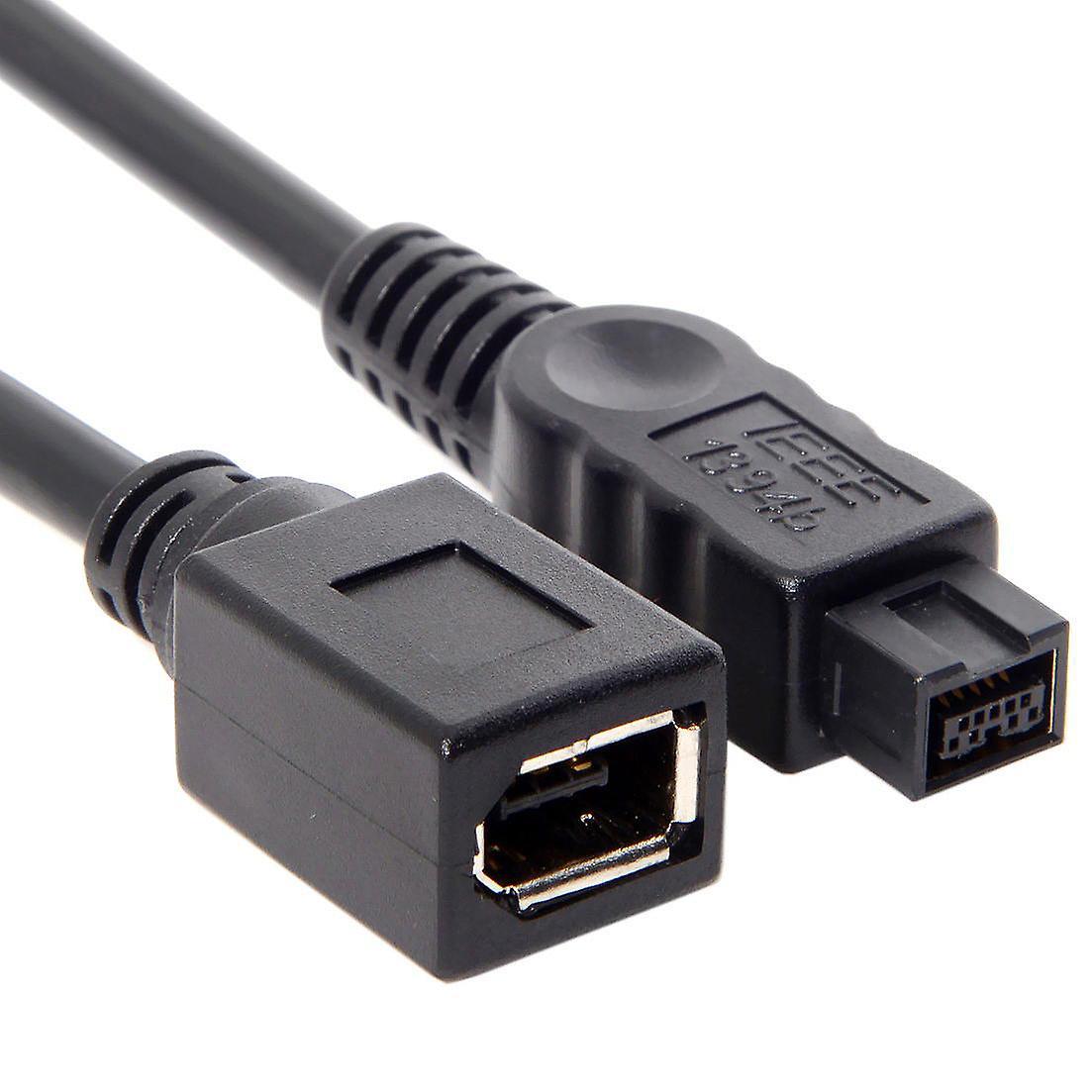 10cm 6 Pin Female to 1394b 9 Pin Male Firewire 400 to 800 Cable Black