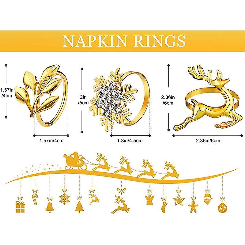 12pcs Napkin Rings, Leaf Napkin Holders Elk Snowflake Table Decor