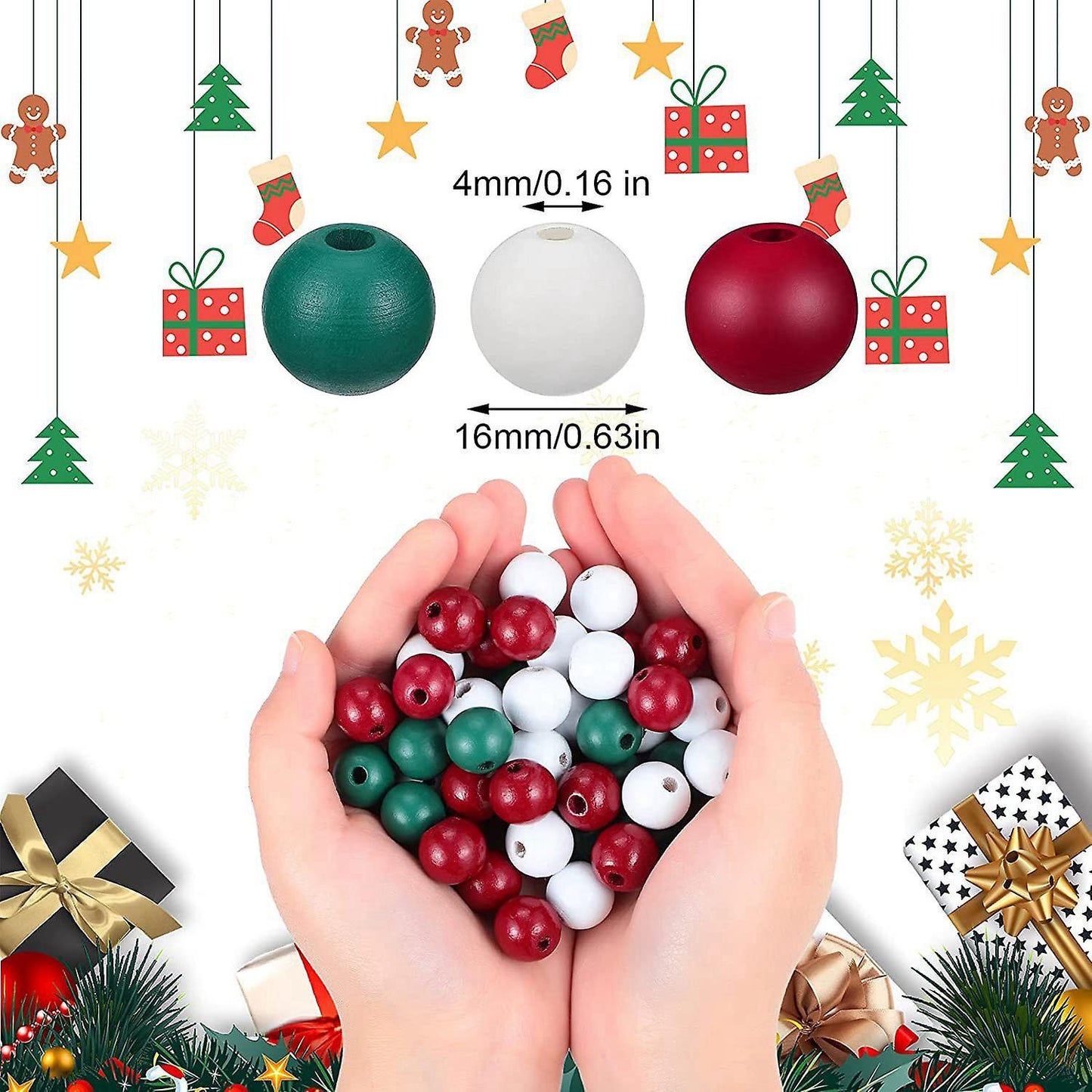 165 Pcs Christmas Wood Beads for Craft Farmhouse Xmas Home Decor Diy