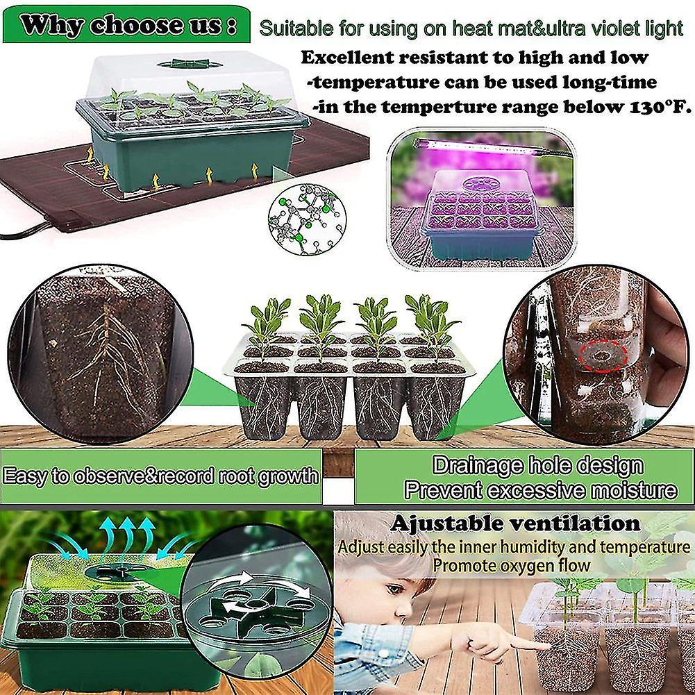10 Pcs Seed Starter Tray,adjustable 120cell Seed Kit with Drain Hole
