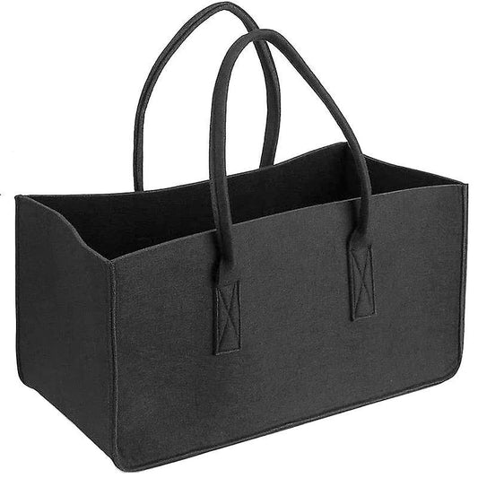 Fireplace Wood Felt Storage Bag Basket Magazine Rack Pocket,black