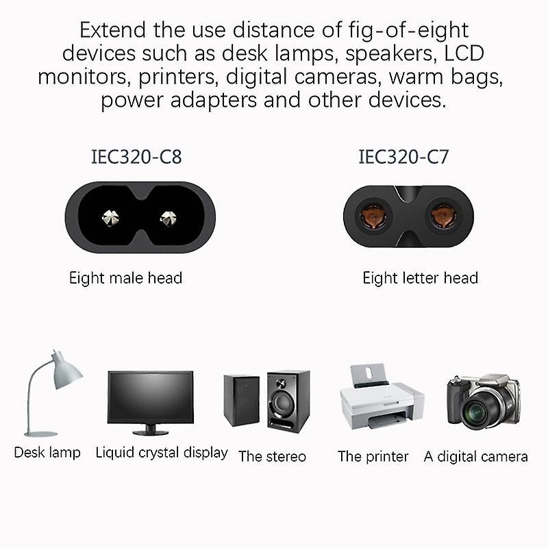 Iec320 C7 to C8 Power Adapter Extension Cord with Switch Control