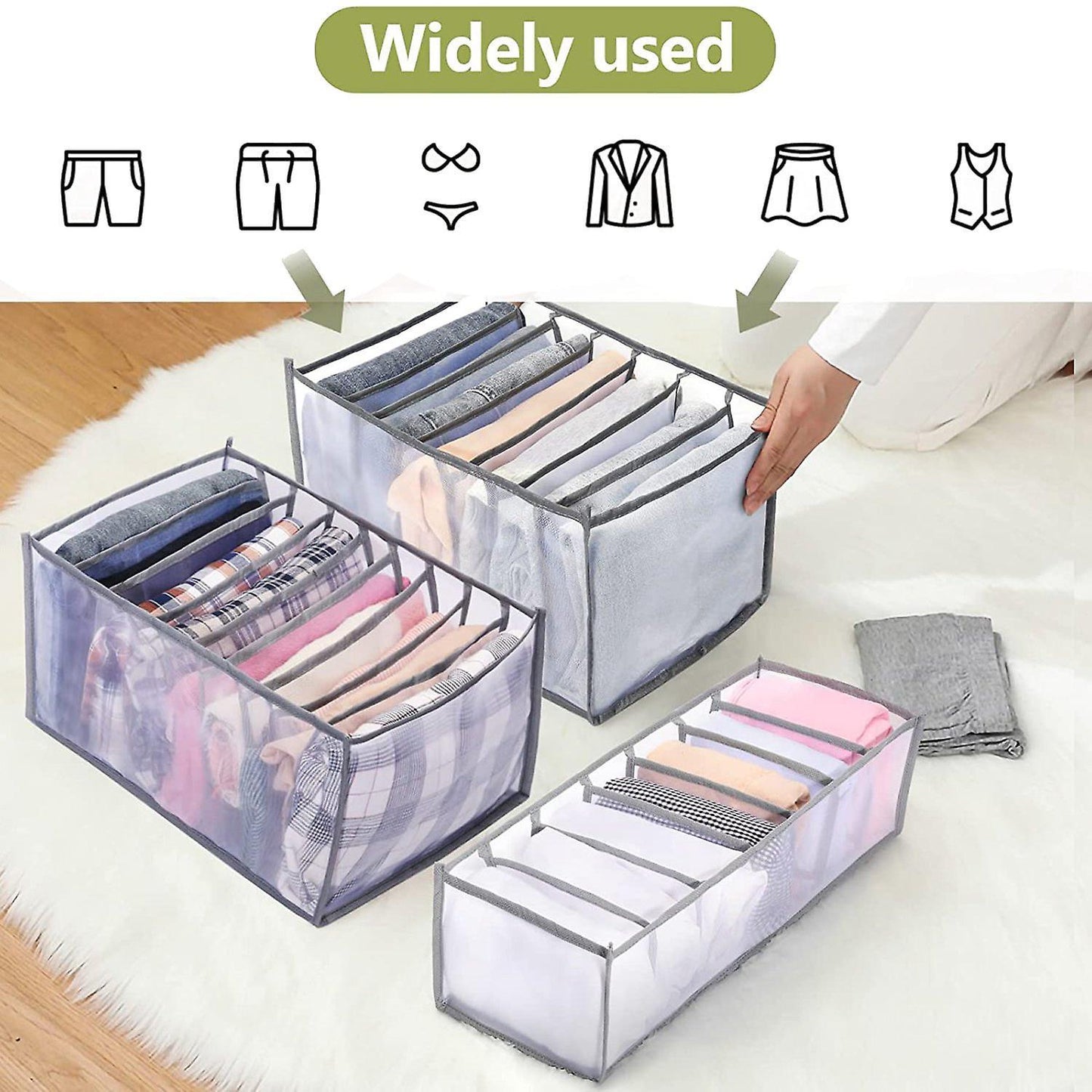 7 Grids Clothes Organizer 2pcs,for Closet,compartment Storage Box