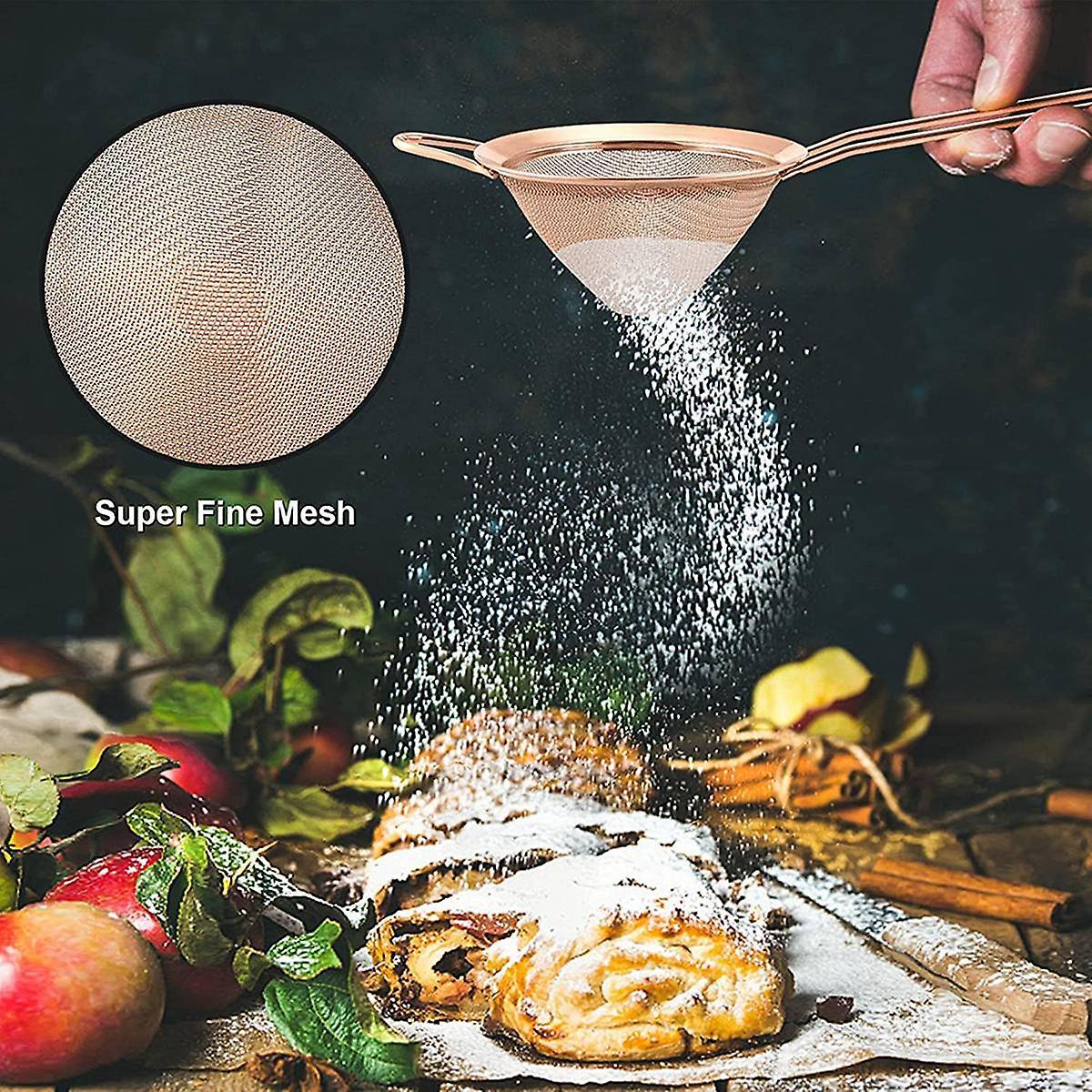 2-piece Stainless Steel Tea Strainer Small Cone-shaped Rose Gold