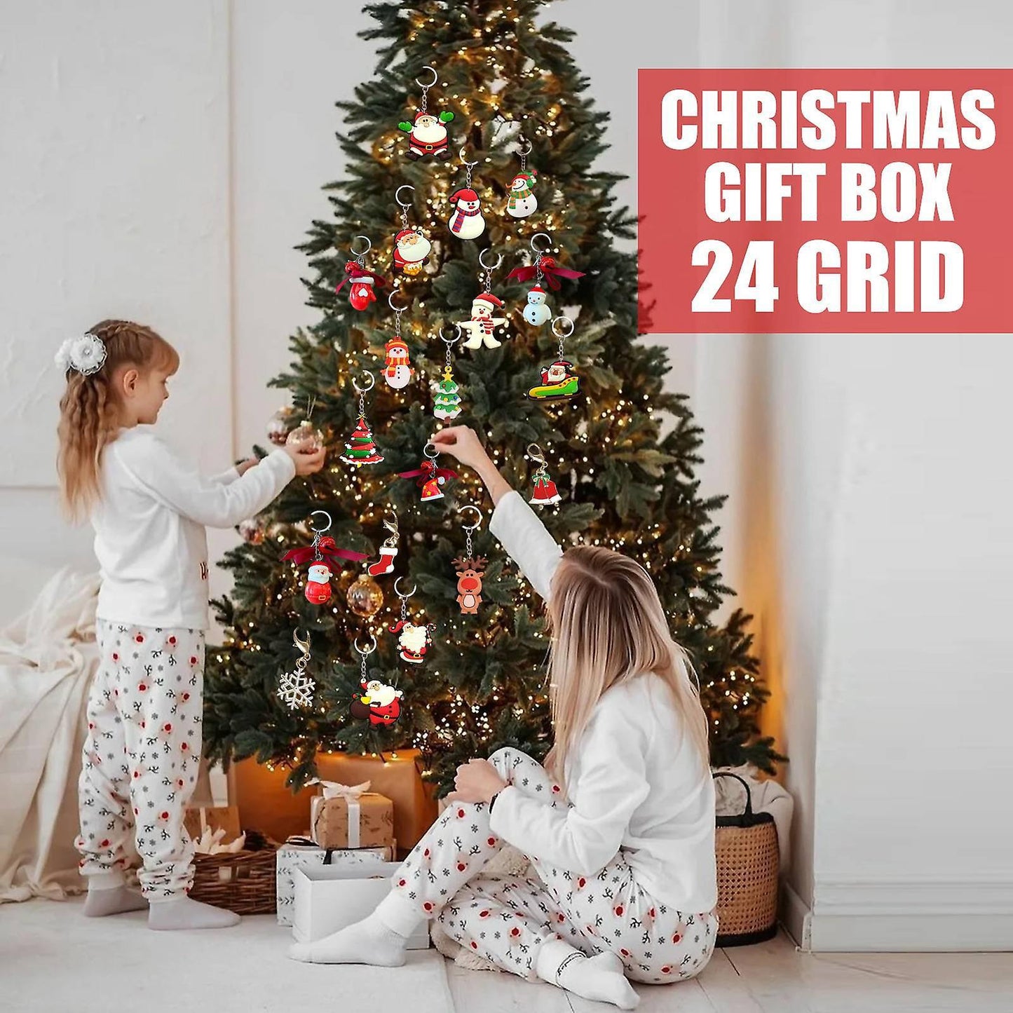 Christmas Advent Calendar for Kids with 24 Pcs Resin Key Ring Decor