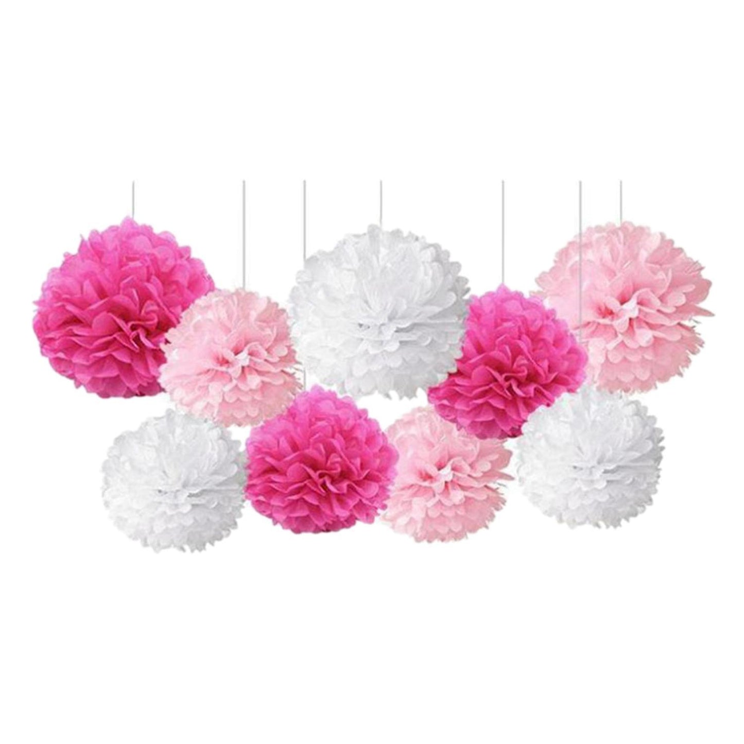 9 Pcs/set Mixed Tissue Paper Pom Poms Flower Party Decoration ( Pink)