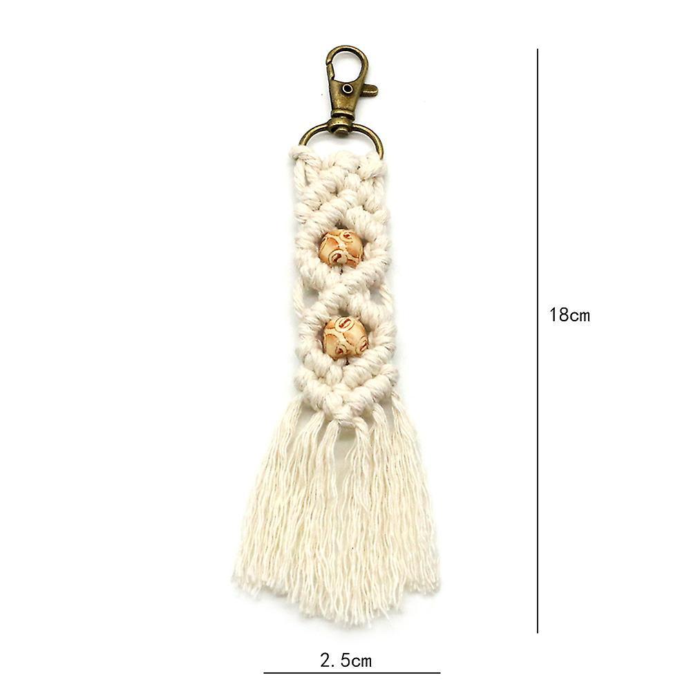 Mini Macrame Keychains Boho Macrame Bag Charms for Car Key,beige