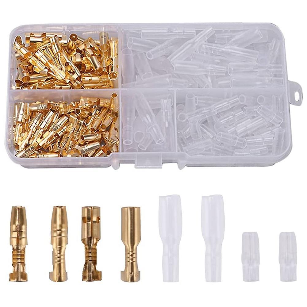 200pcs 3.9mm Brass Male and Female Terminals Wire Connector Golden