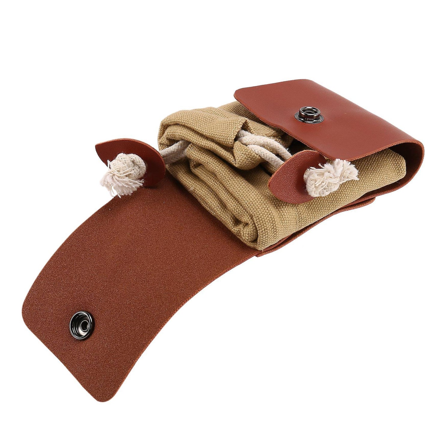 Collapsible Canvas Foraging Pouch Pu Leather Belt Pouch(khaki)