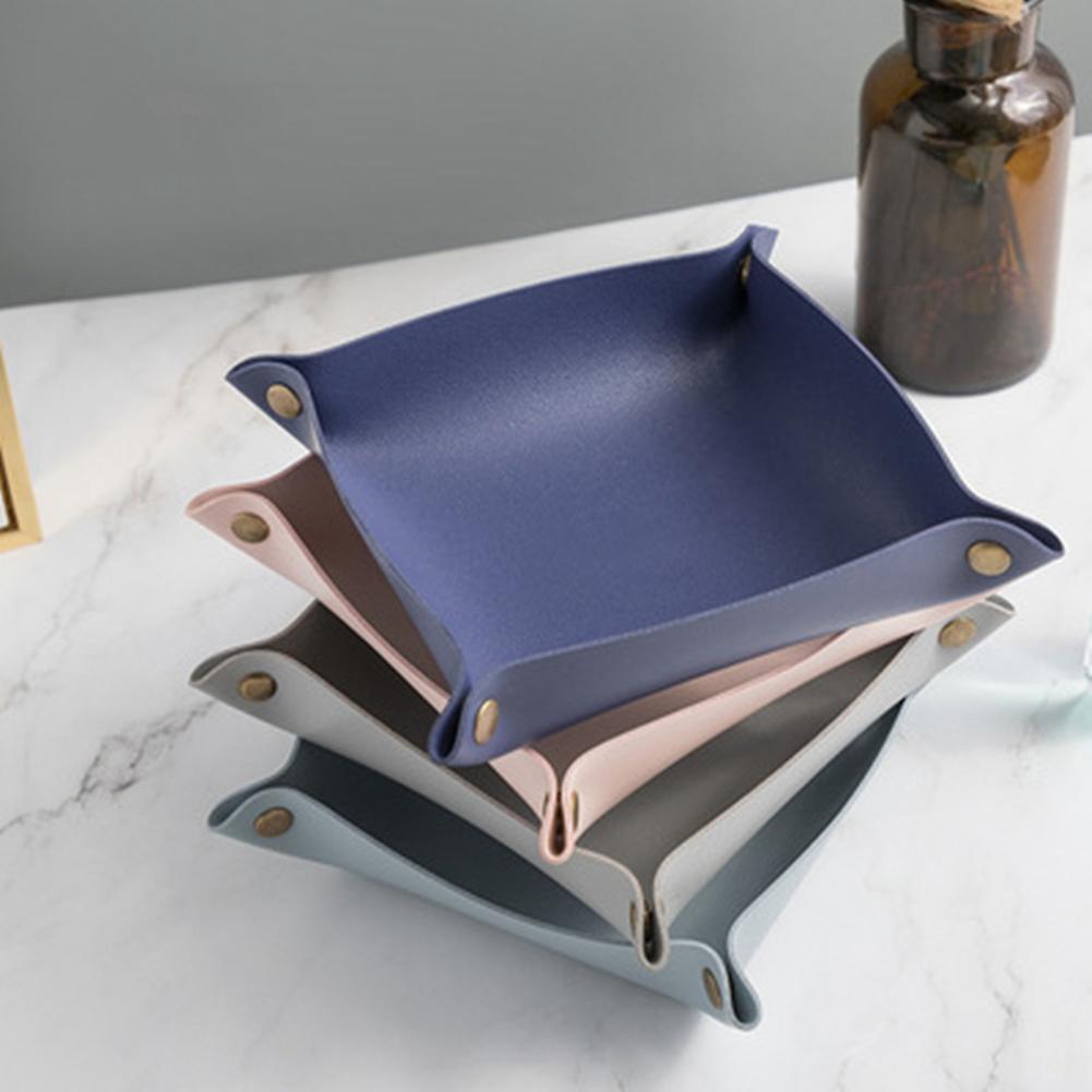 Pu Leather Home Office Storage Box Snap Button Sundries Storage Box C