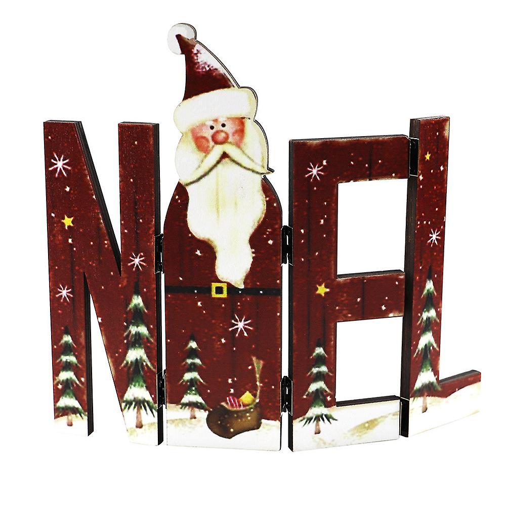 Wooden Letter Table Ornaments Santa Claus Snowman Pattern (red)