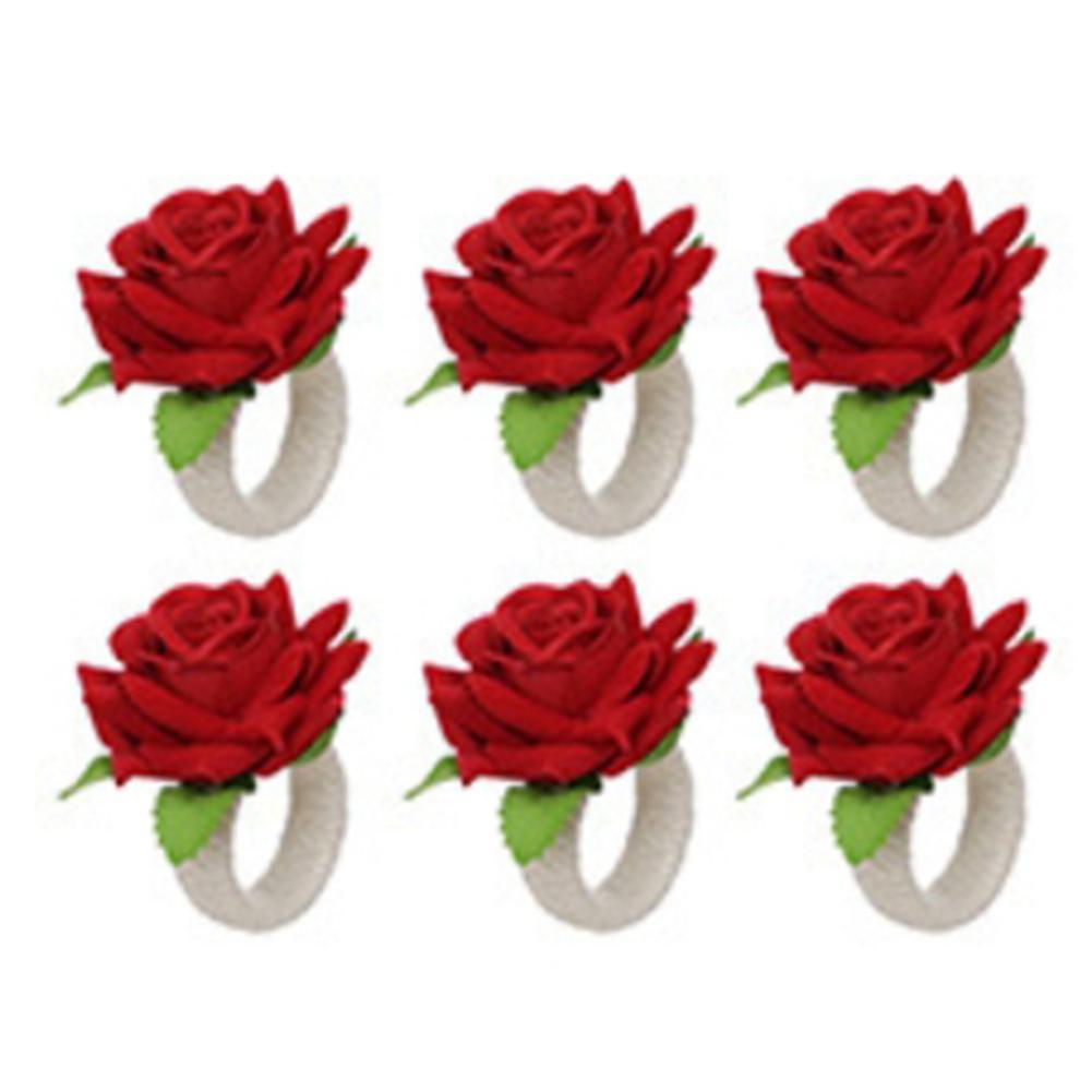 6pcs Rose Flower Napkin Rings,dinner Tables Decoration (red)
