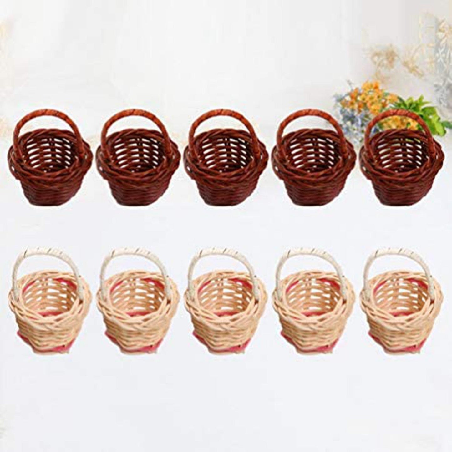 10pcs Basket Mini Woven Baskets with Handles Plant Pots Containers