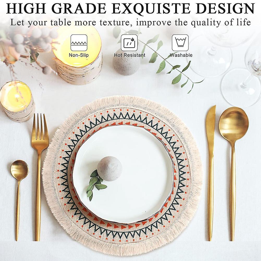 Set Of 2 Breakfast Placemats Round Placemats Non-slip Multicolor