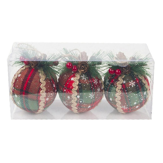 Christmas Tree Red Plaid Painted Hanging Balls for Gift Home Decor-a