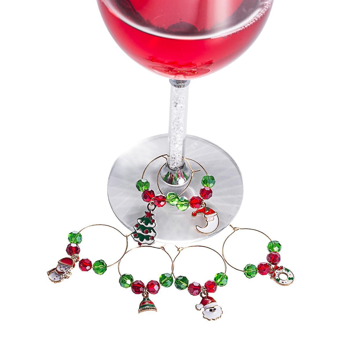 6 Pc Christmas Glass Ornaments Christmas Wine Ring for Goblet Drinks