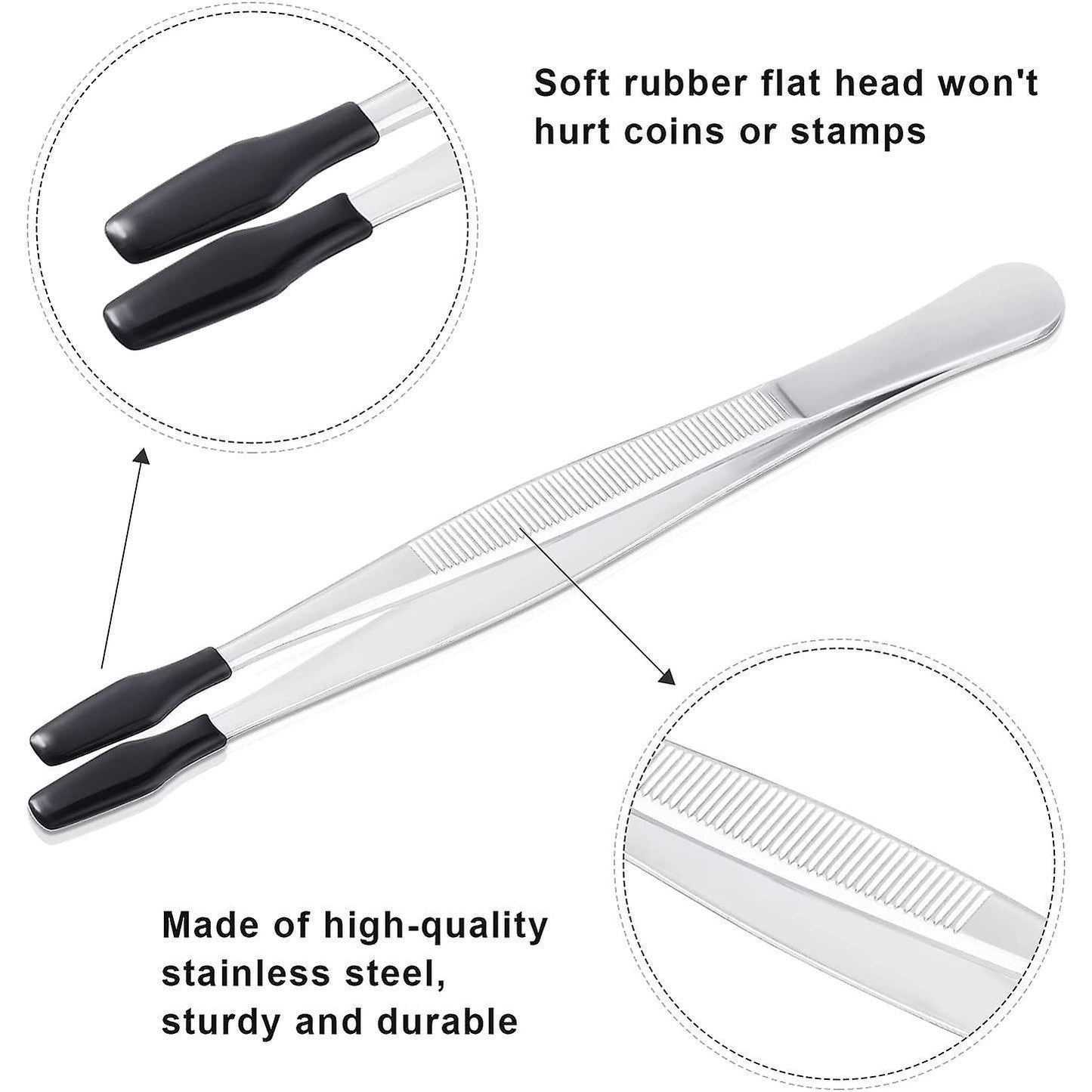 3pcs Stainless Steel Tweezers Flat Tips Coated Tweezers -black