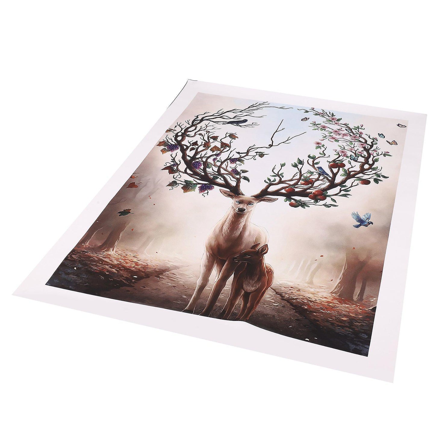 Wall Deer Stag with Long Antler Bloom and Bear Fruit Pictures Prints