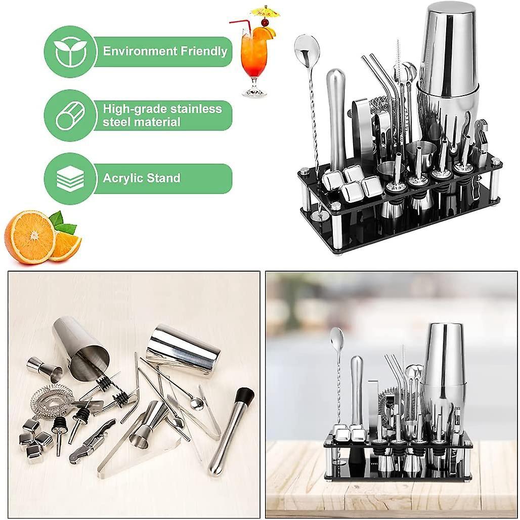 Cocktail Shaker Set, with Acrylic Stand & Cocktail Recipes Bookle