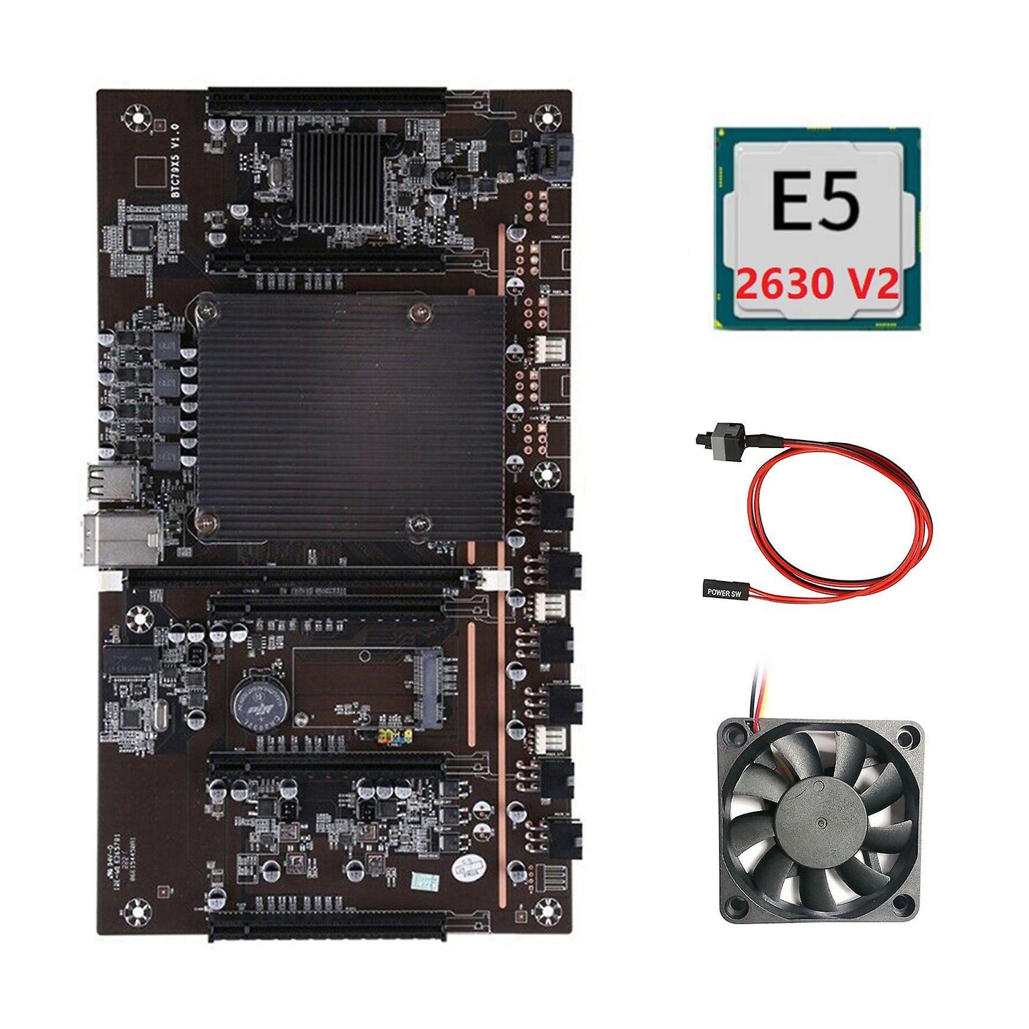 Btcx79 H61 Mining Motherboard with E5 2630 V2 Cpu+fan+switch Cable