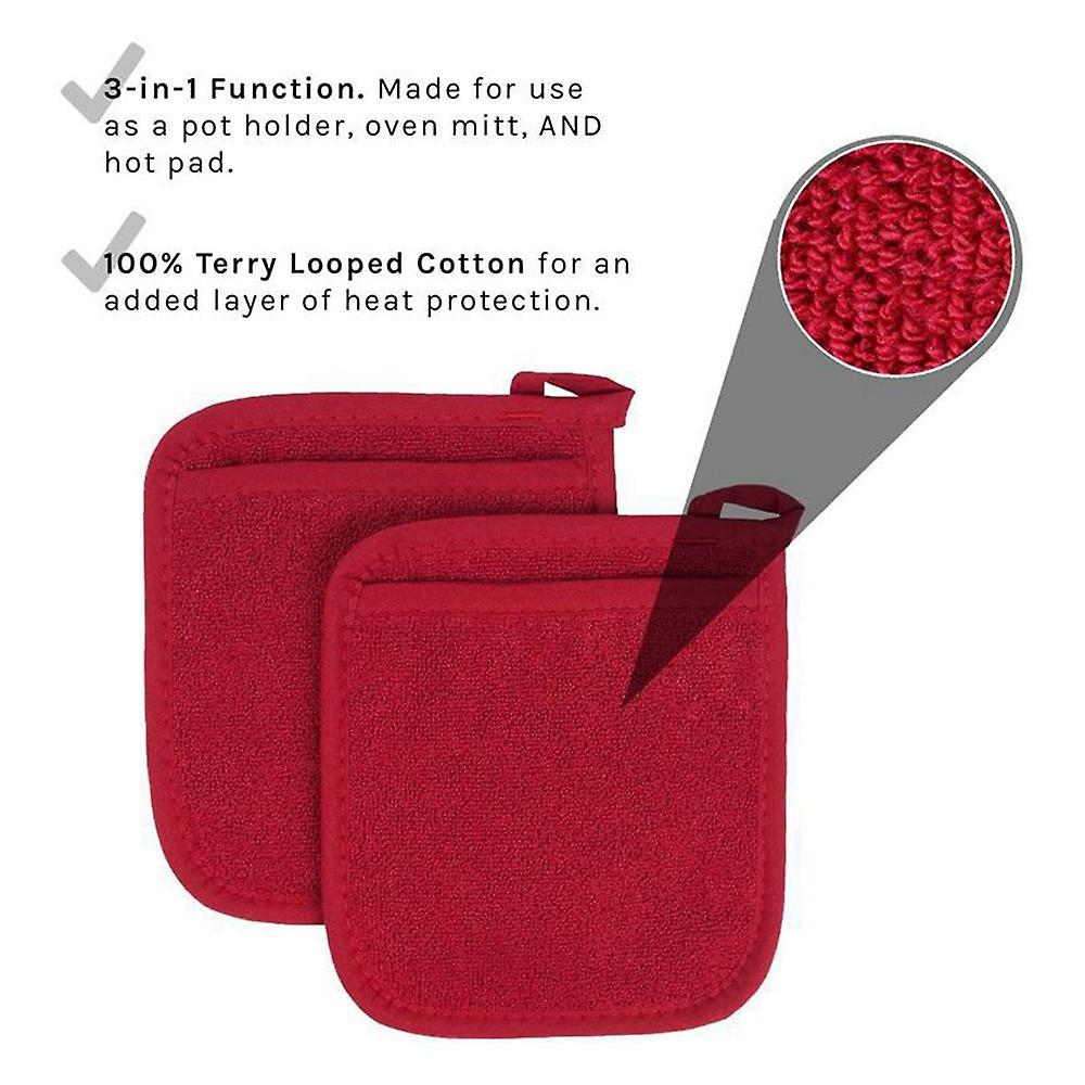 4pcs Pot Mat Cotton Cloth Pot Holders Looped Gloves Terry Pot Red