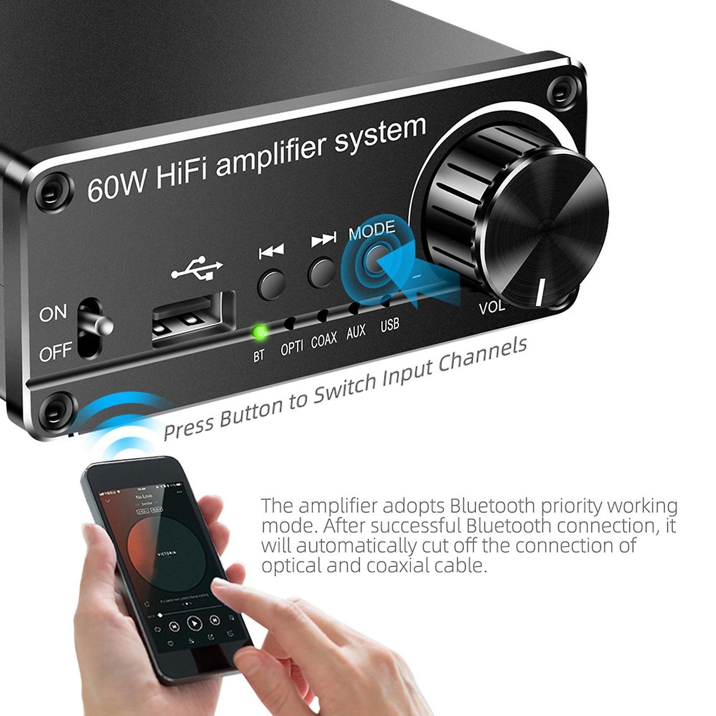 Digital to Analog Audio Converter 60w Hifi Amplifier System Eu Plug