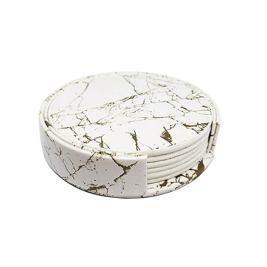6pcs Pu Leather Marble Coaster Drink Coffee Cup Mat Round -2